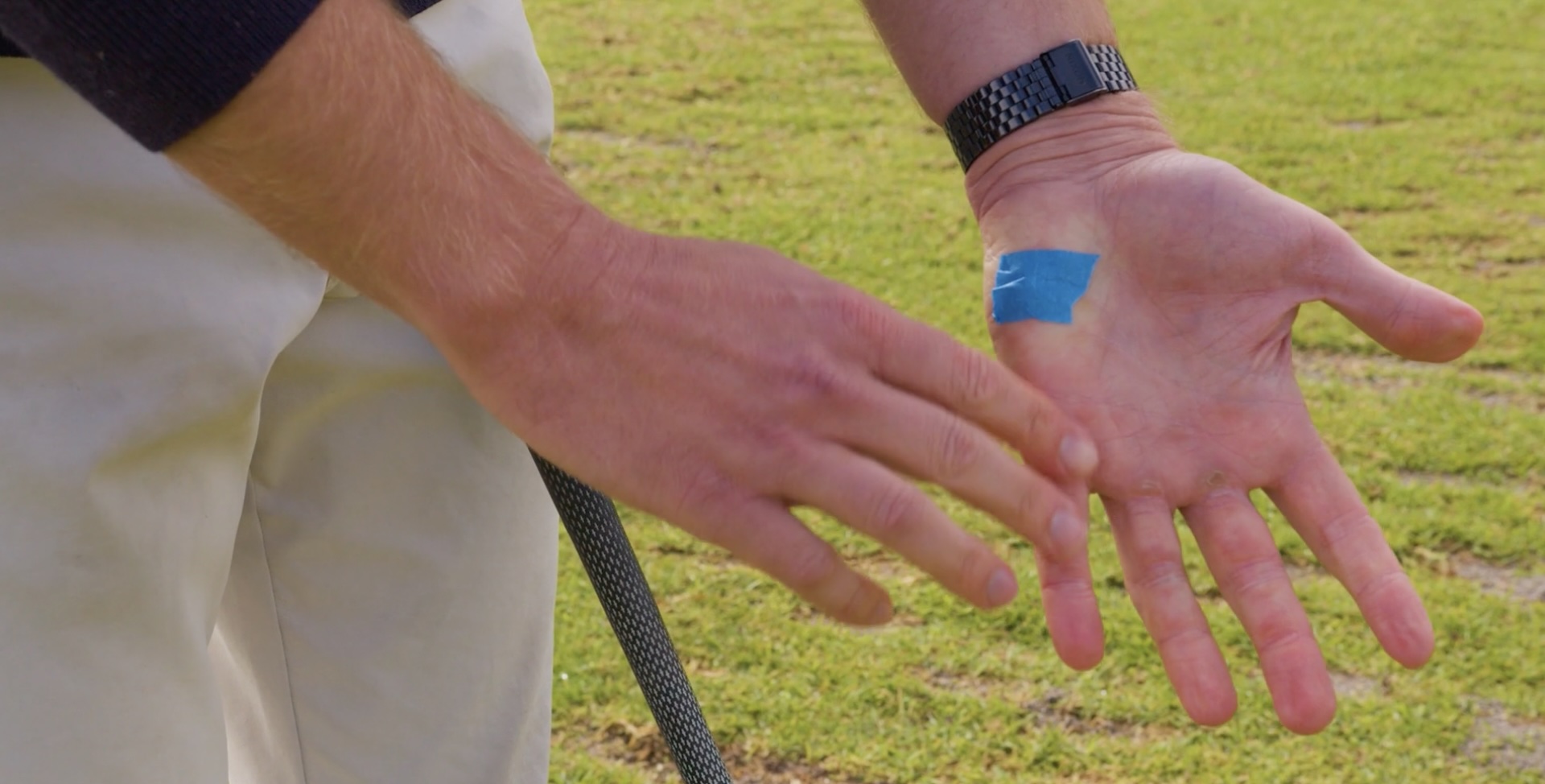 Oscar Sachs demonstrating the blue tape drill
